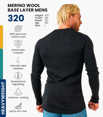 100% Merino Wool Base Layer Mens - Long Sleeve Thermal Shirts with Socks