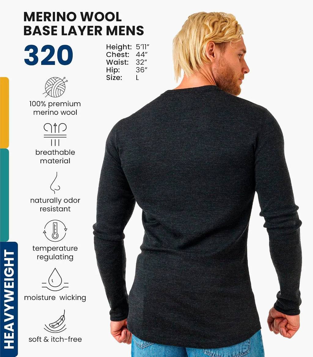 100% Merino Wool Base Layer Mens - Long Sleeve Thermal Shirts with Socks