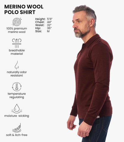 100% Merino Wool Polo Shirt Men - Short & Long Sleeve Shirt Base Later