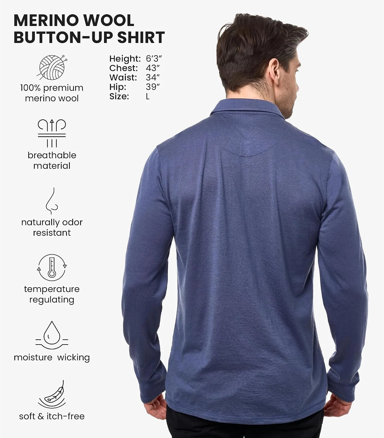 100% Merino Wool Button Up Shirt Men - Long & Short Sleeve Breathable