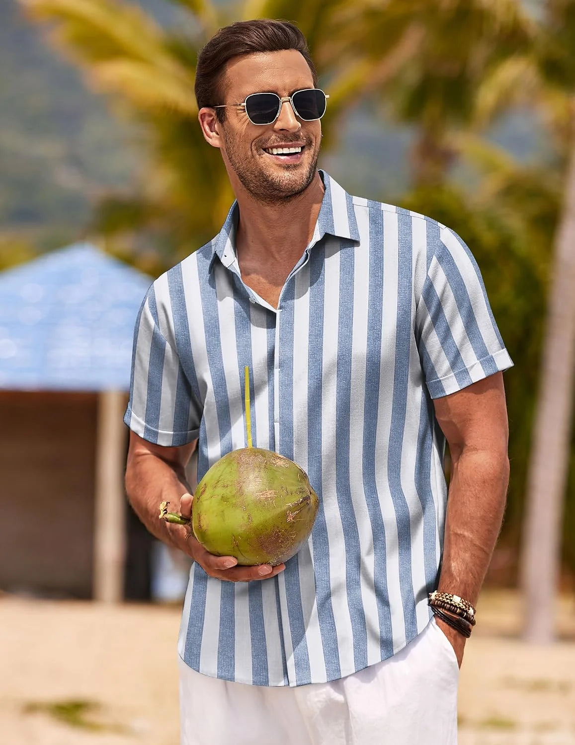 COOFANDY Men's Linen Shirts Short Sleeve Casual Shirts Button Down Shirt for Men Beach Summer Wedding Shirt