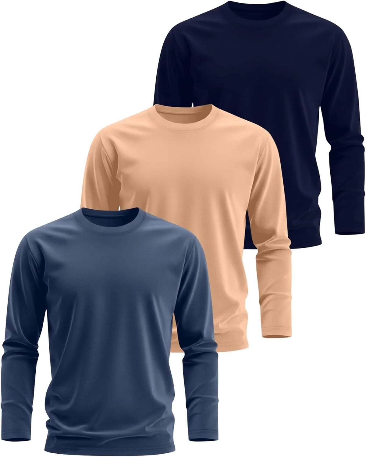 3 Pack Mens Long Sleeve Thermal Shirts Crew Neck Tops