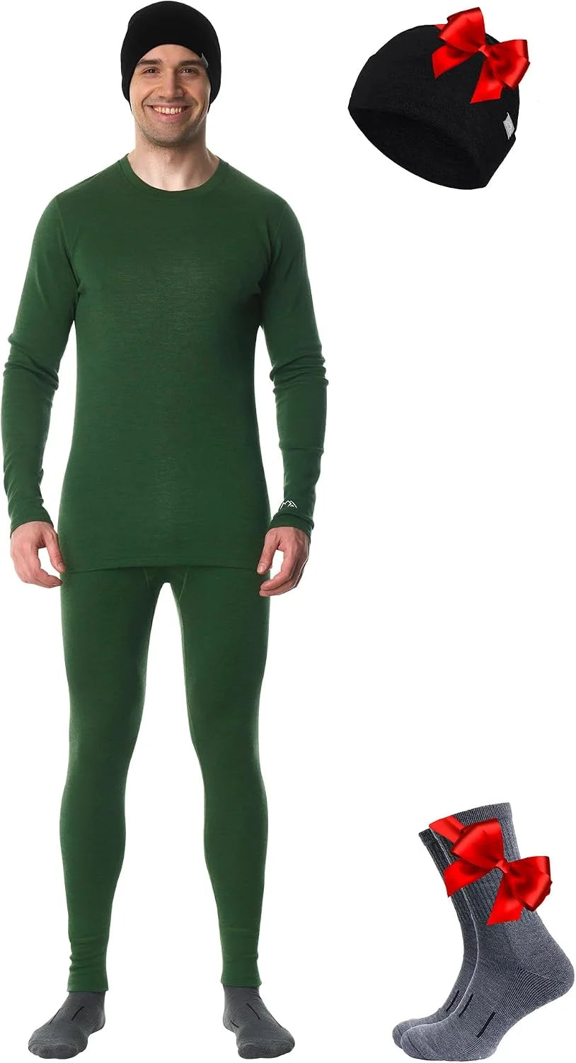 100% Merino Wool Base Layer Men Set - Thermal Underwear for Men Long Johns | Lightweight, Midweight, Heavyweight Long Johns, Naturally Odor-Resistant, Breathable Active Underwear, Hiking, Skiing