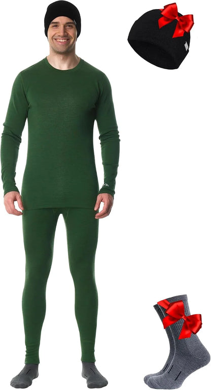 100% Merino Wool Base Layer Men Set - Thermal Underwear for Men Long Johns | Lightweight, Midweight, Heavyweight Long Johns, Naturally Odor-Resistant, Breathable Active Underwear, Hiking, Skiing