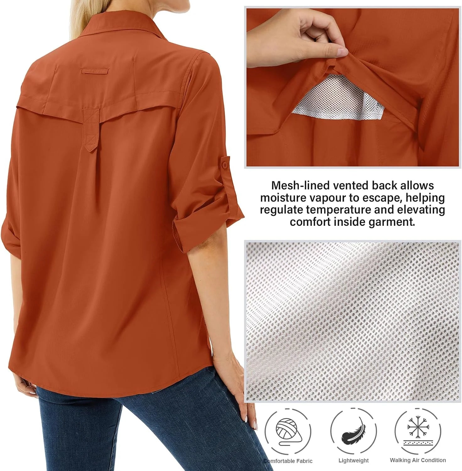 Women's UPF 50 Long Sleeve Sun Protection Safari Fish Hiking Shirts