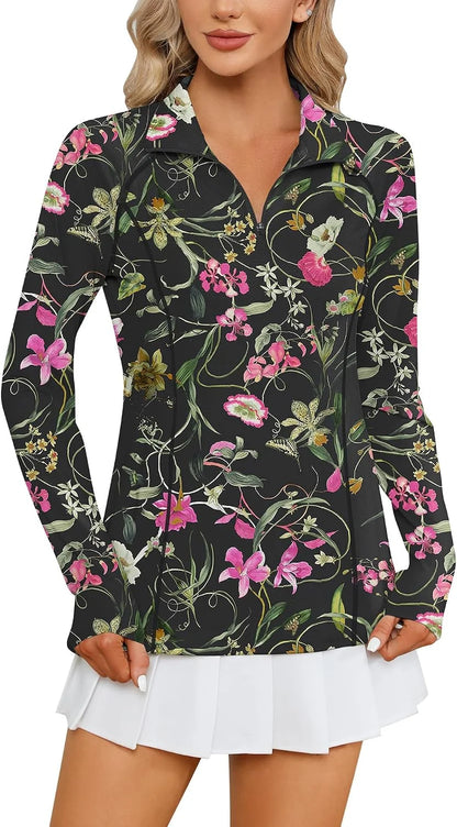 LOMON Women Long Sleeve Shirts Sun Protection 1/4 Zip Summer Quick Dry Hiking Shirts Quarter Zip Pullover for Women