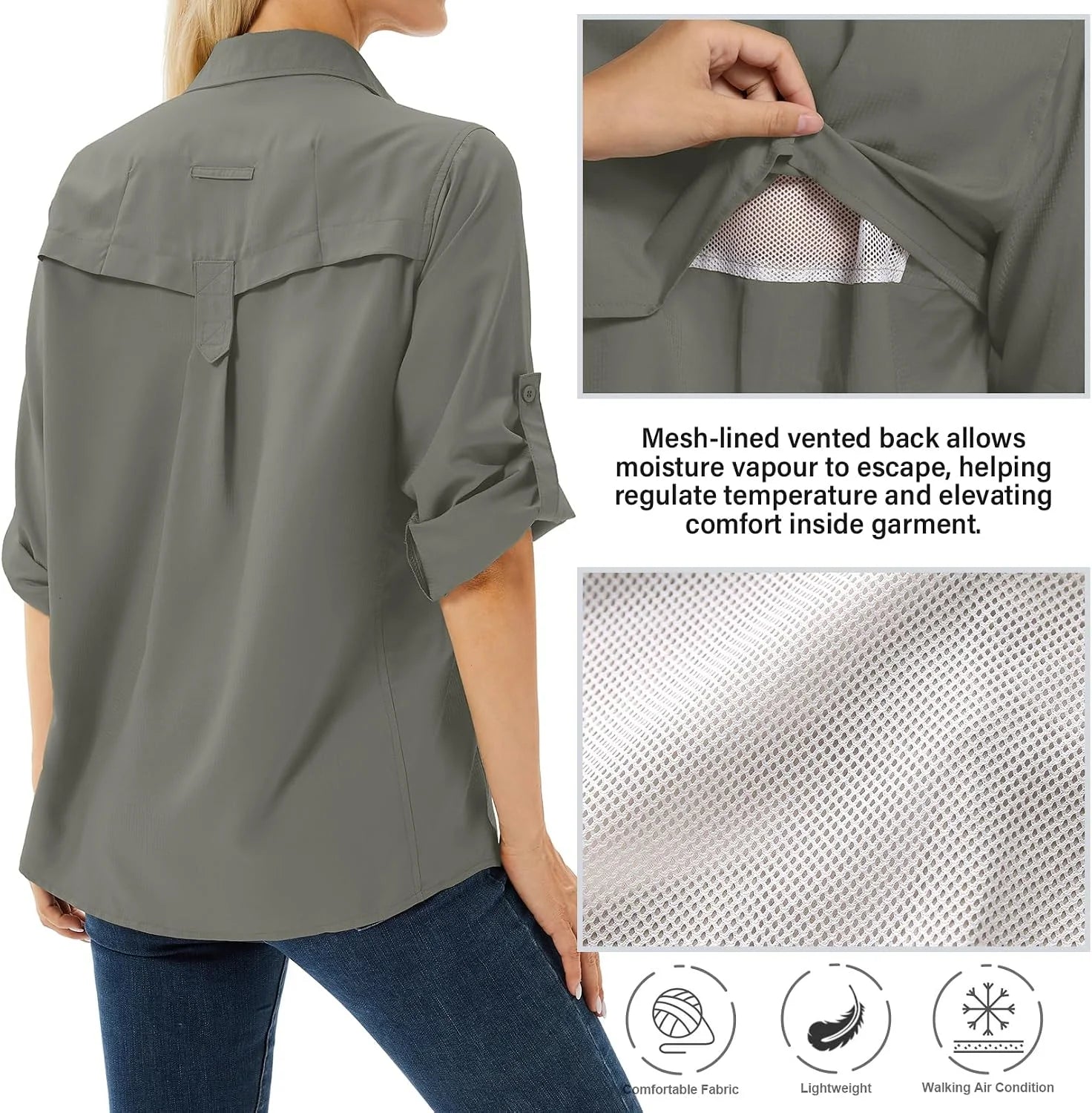 Women's UPF 50 Long Sleeve Sun Protection Safari Fish Hiking Shirts