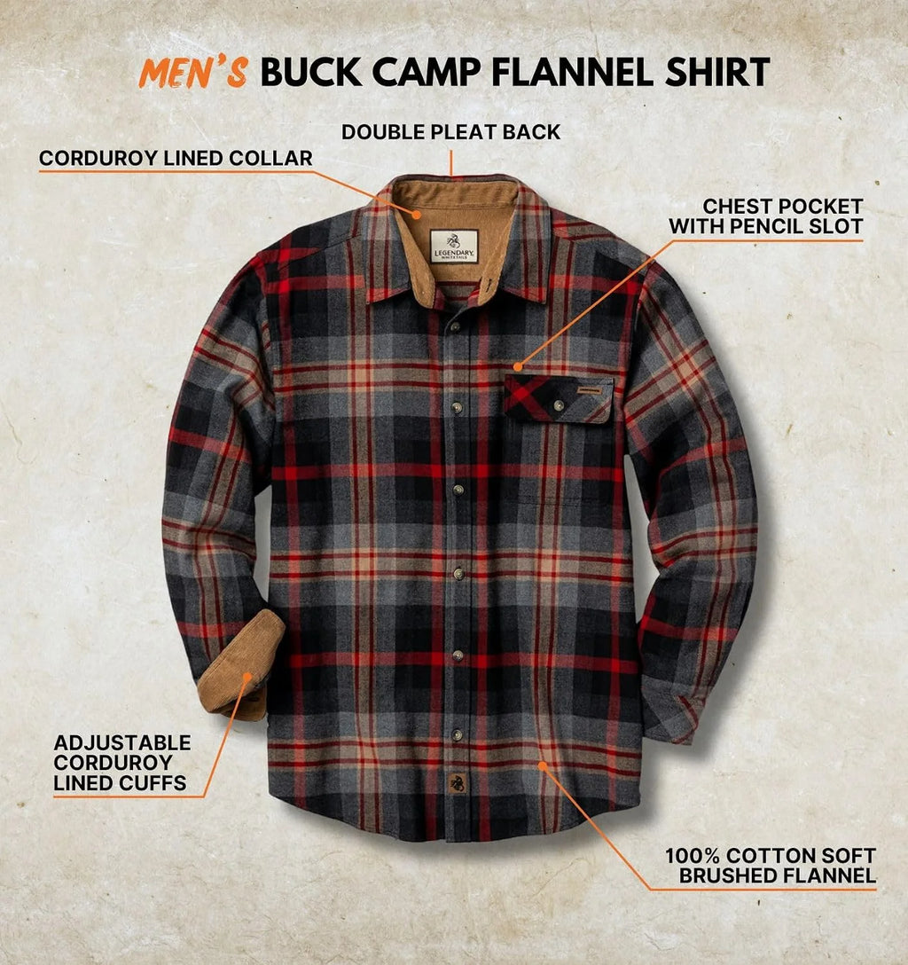 Legendary Whitetails Mens Flannel Long Sleeve Button Down 100% Cotton Shirt