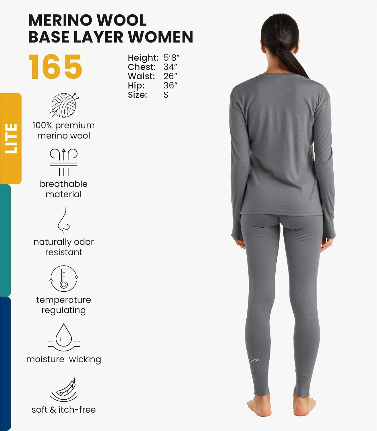 100% Merino Wool Base Layer Women Set - Thermal Underwear Women Top, Bottom