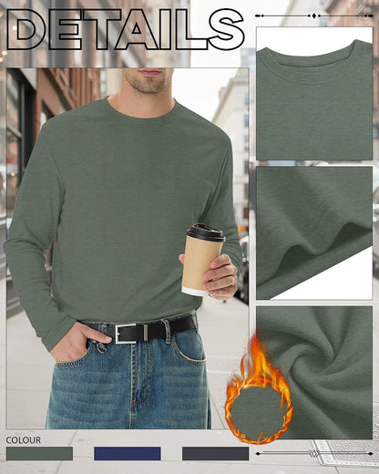 3 Pack Mens Long Sleeve Thermal Shirts Crew Neck Tops