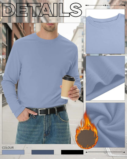 3 Pack Mens Long Sleeve Thermal Shirts Crew Neck Tops