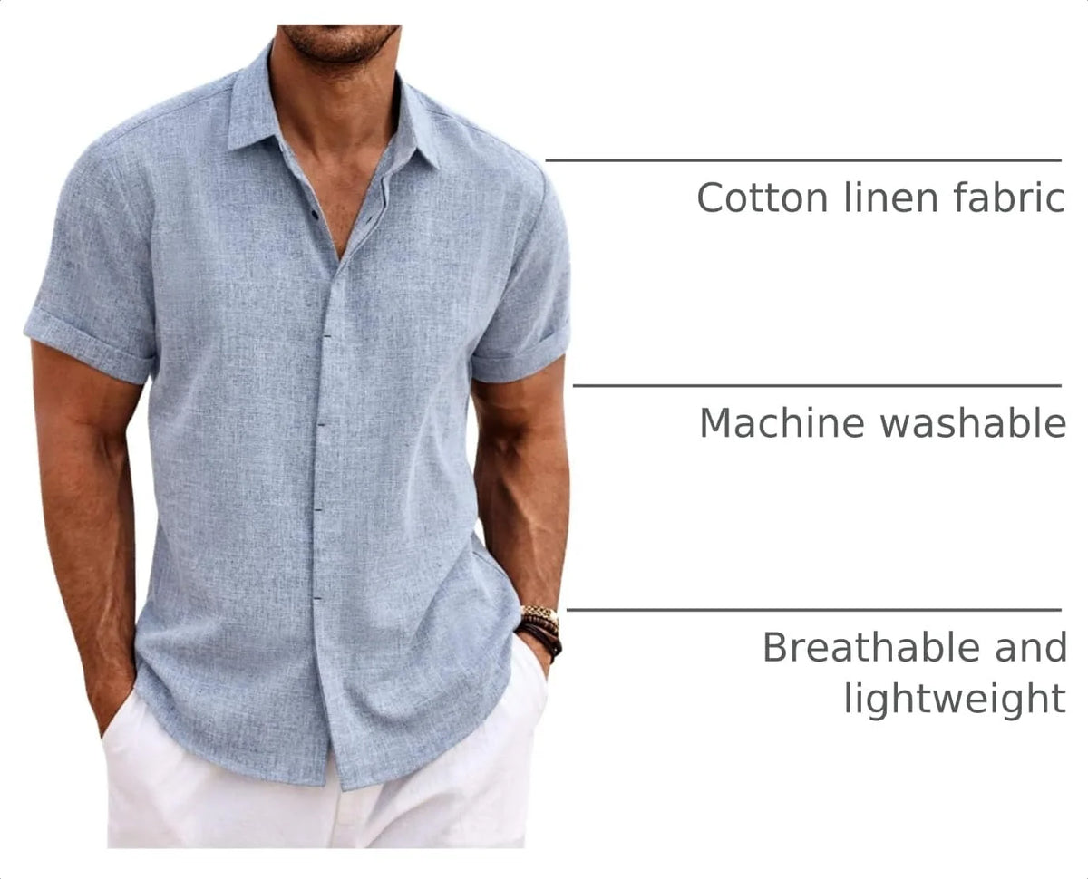 COOFANDY Men's Linen Shirts Short Sleeve Casual Shirts Button Down Shirt for Men Beach Summer Wedding Shirt
