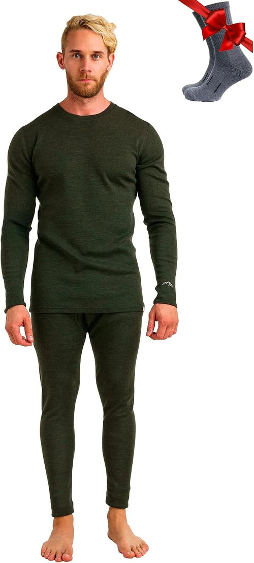 100% Merino Wool Base Layer Men Set - Thermal Underwear for Men Long Johns | Lightweight, Midweight, Heavyweight Long Johns, Naturally Odor-Resistant, Breathable Active Underwear, Hiking, Skiing