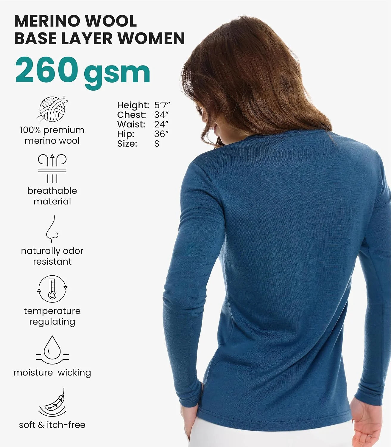100% Merino Wool Base Layer Women - Thermal Merino Wool Shirt Women