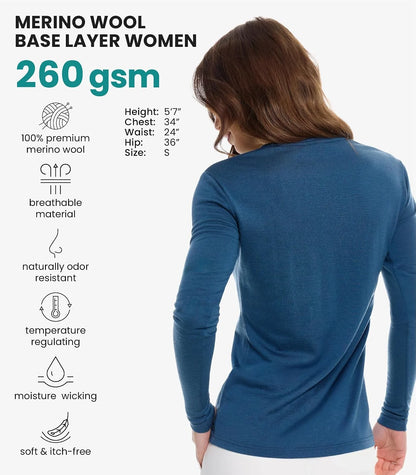 100% Merino Wool Base Layer Women - Thermal Merino Wool Shirt Women