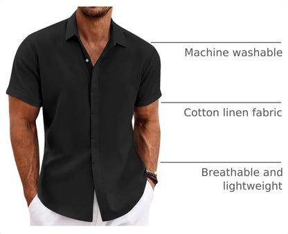 COOFANDY Men's Linen Shirts Short Sleeve Casual Shirts Button Down Shirt for Men Beach Summer Wedding Shirt