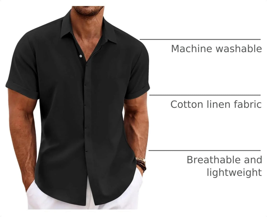 COOFANDY Men's Linen Shirts Short Sleeve Casual Shirts Button Down Shirt for Men Beach Summer Wedding Shirt