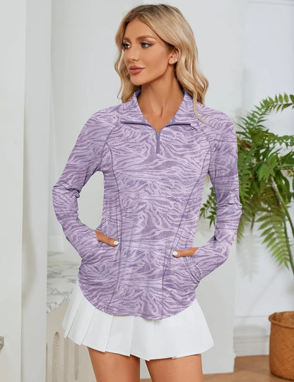 LOMON Women Long Sleeve Shirts Sun Protection 1/4 Zip Summer Quick Dry Hiking Shirts Quarter Zip Pullover for Women