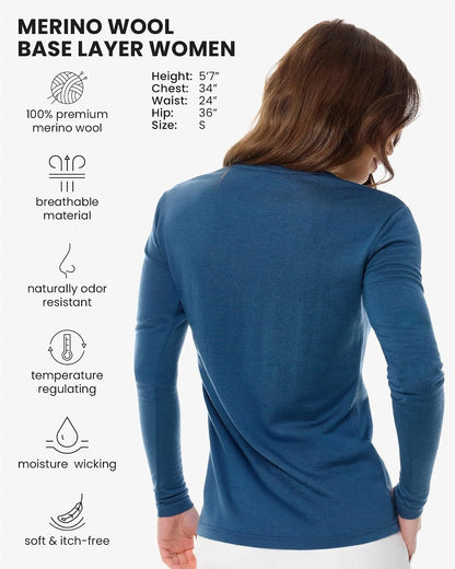 100% Merino Wool Base Layer Women - Thermal Merino Wool Shirt Women