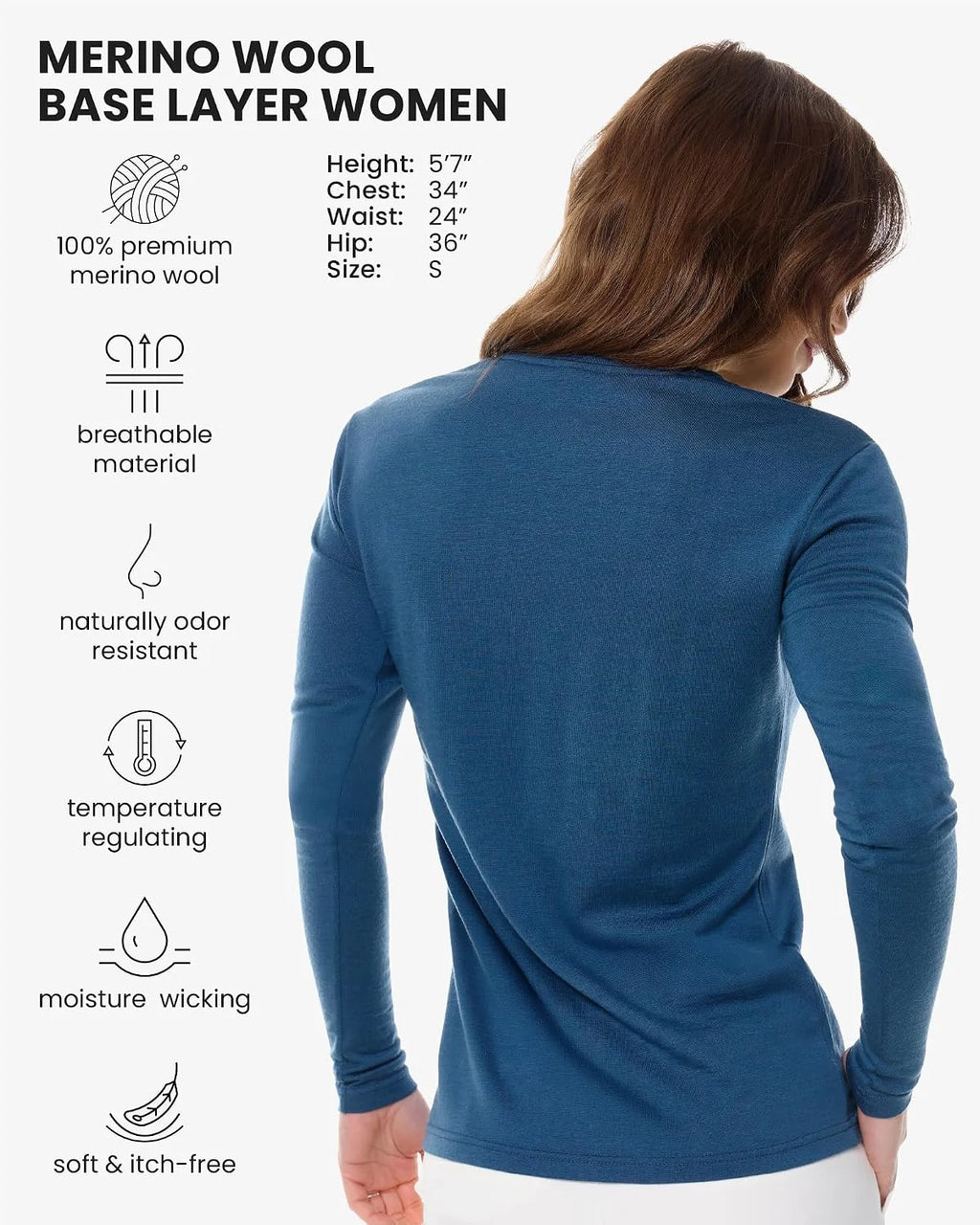 100% Merino Wool Base Layer Women - Thermal Merino Wool Shirt Women