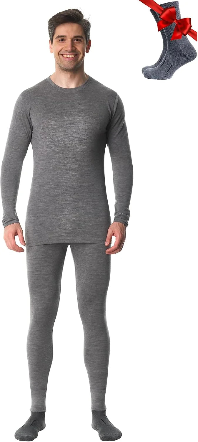 100% Merino Wool Base Layer Men Set - Thermal Underwear for Men Long Johns | Lightweight, Midweight, Heavyweight Long Johns, Naturally Odor-Resistant, Breathable Active Underwear, Hiking, Skiing