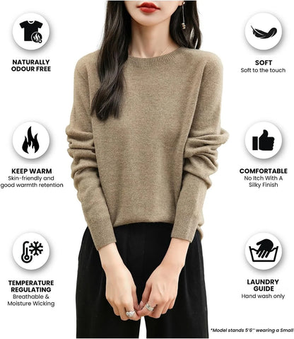 Chanyarn Women's 100% Merino Wool 2025 Fall Winter First-Line Ready to Wear Long Sleeve Seamless Knit Crewneck Sweater