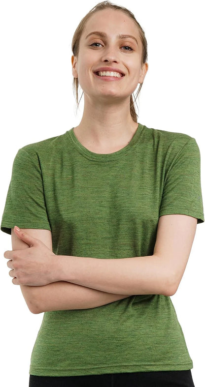 100% Merino Wool Shirt Women - Short Sleeve Tee Base Layer Top Undershirt