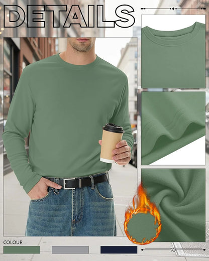 3 Pack Mens Long Sleeve Thermal Shirts Crew Neck Tops