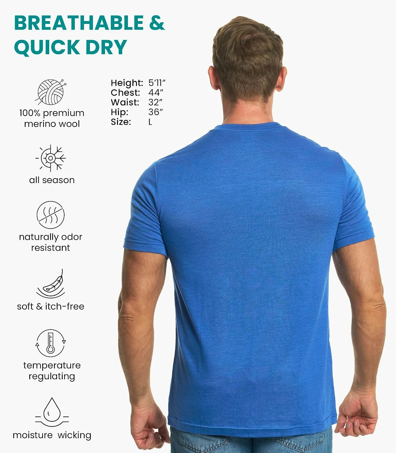 100% Merino Wool T-Shirt Men - Base Layer Top Undershirt with Hiking Socks