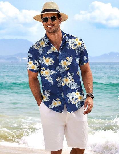COOFANDY Men's Linen Shirts Short Sleeve Casual Shirts Button Down Shirt for Men Beach Summer Wedding Shirt