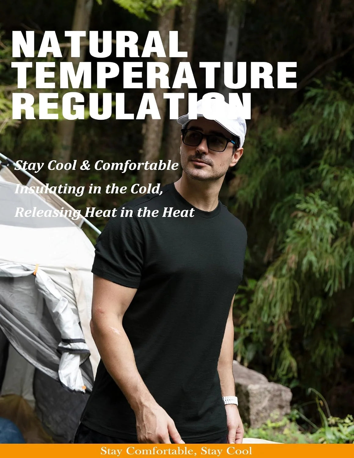 Merino Protect 100% Merino Wool T Shirts for Men Odor Resistance Base Layer Hiking Travel T-Shirt Soft Undershirt