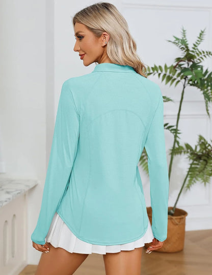 LOMON Women Long Sleeve Shirts Sun Protection 1/4 Zip Summer Quick Dry Hiking Shirts Quarter Zip Pullover for Women