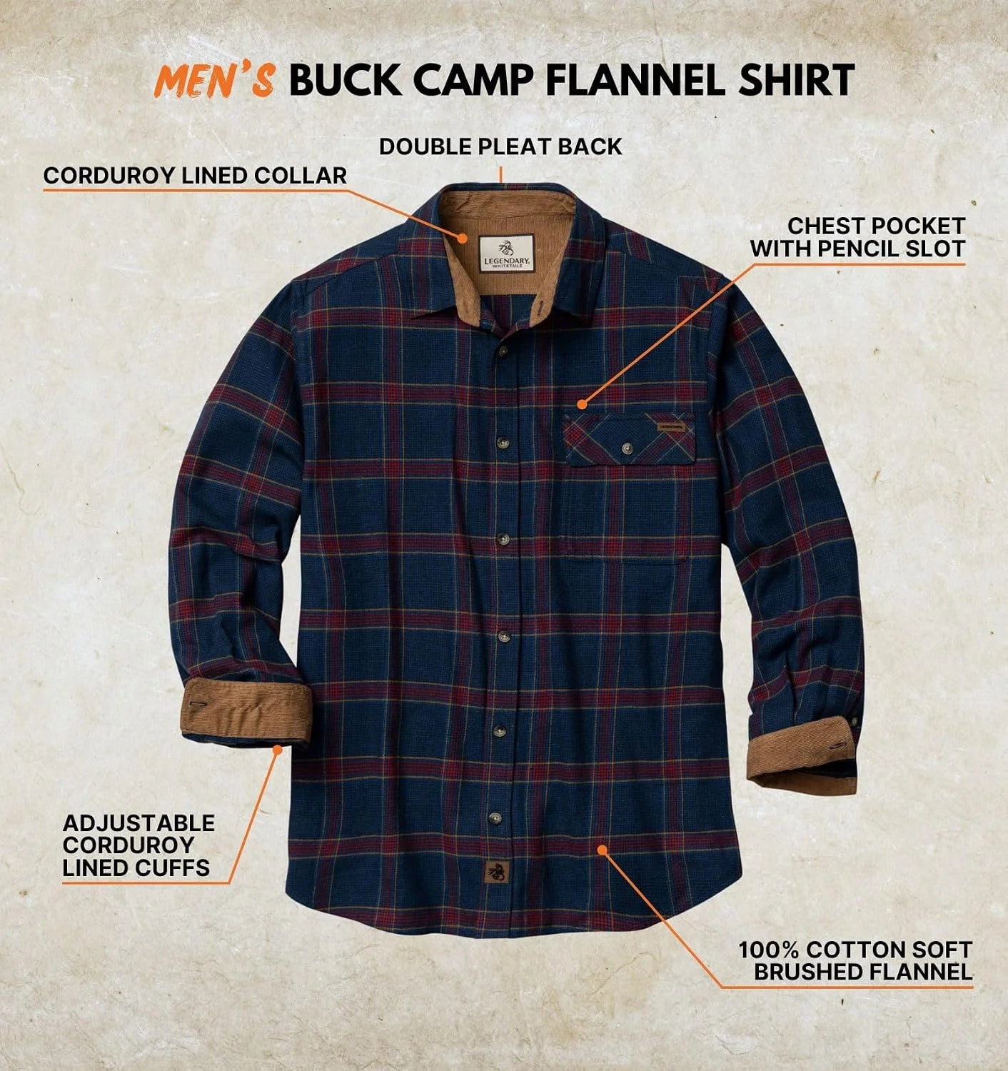 Legendary Whitetails Mens Flannel Long Sleeve Button Down 100% Cotton Shirt