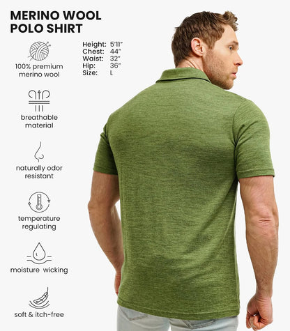 100% Merino Wool Polo Shirt Men - Short & Long Sleeve Shirt Base Later | Lightweight, Breathable Merino Wool, Naturally Anti-Odor, Moisture-Wicking Shirt for Men, Travel, Everyday Wear