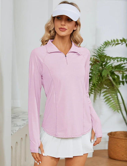 LOMON Women Long Sleeve Shirts Sun Protection 1/4 Zip Summer Quick Dry Hiking Shirts Quarter Zip Pullover for Women