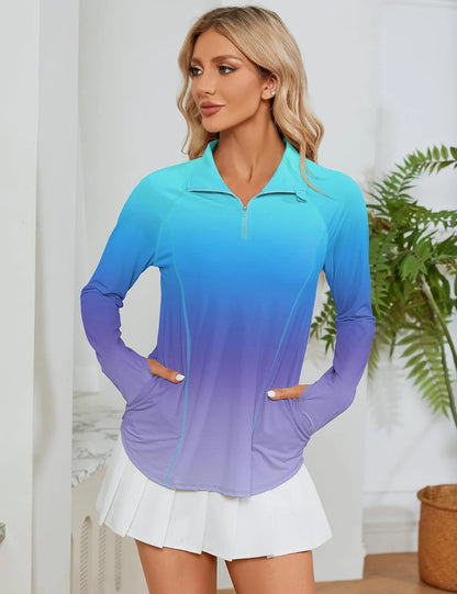 LOMON Women Long Sleeve Shirts Sun Protection 1/4 Zip Summer Quick Dry Hiking Shirts Quarter Zip Pullover for Women