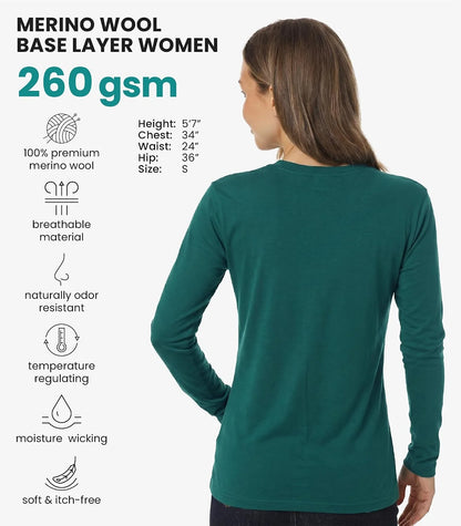 100% Merino Wool Base Layer Women - Thermal Merino Wool Shirt Women