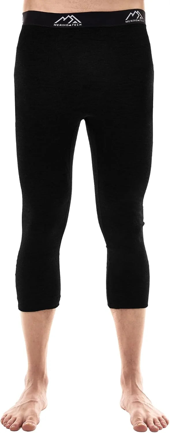 100% Merino Wool Base Layer Mens Long Johns - Thermal Underwear Bottoms | Long and 3/4 Length Thermal Leggins, Breathable, Naturally Odor-Resistant, Ideal for Hiking, Running, Everyday Wear