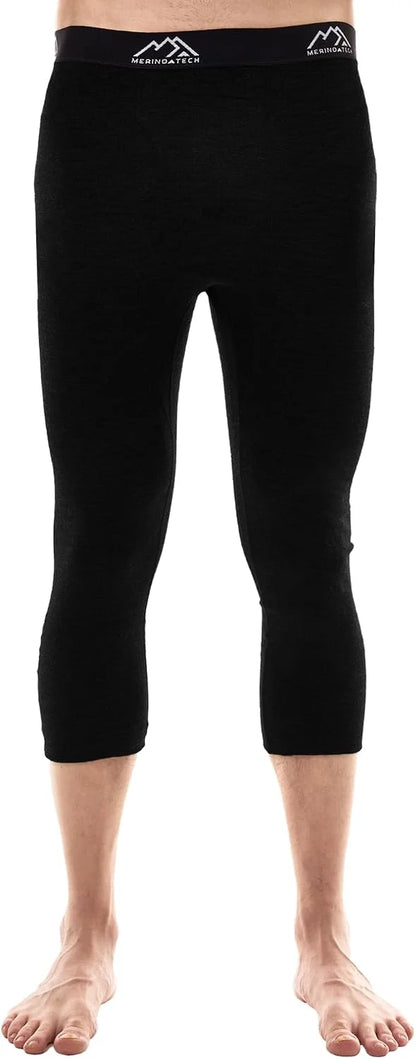 100% Merino Wool Base Layer Mens Long Johns - Thermal Underwear Bottoms | Long and 3/4 Length Thermal Leggins, Breathable, Naturally Odor-Resistant, Ideal for Hiking, Running, Everyday Wear