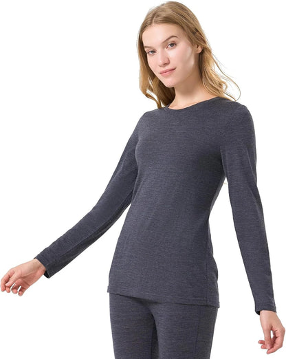 100% Merino Wool Base Layer Women Soft Thermal Long Sleeve Everyday Shirt | 17.5mic Soft, Comfort for Travel, Hiking, Odor-Resistant, Moisture Wicking, Warmth Versatile Layering, Everyday Wear