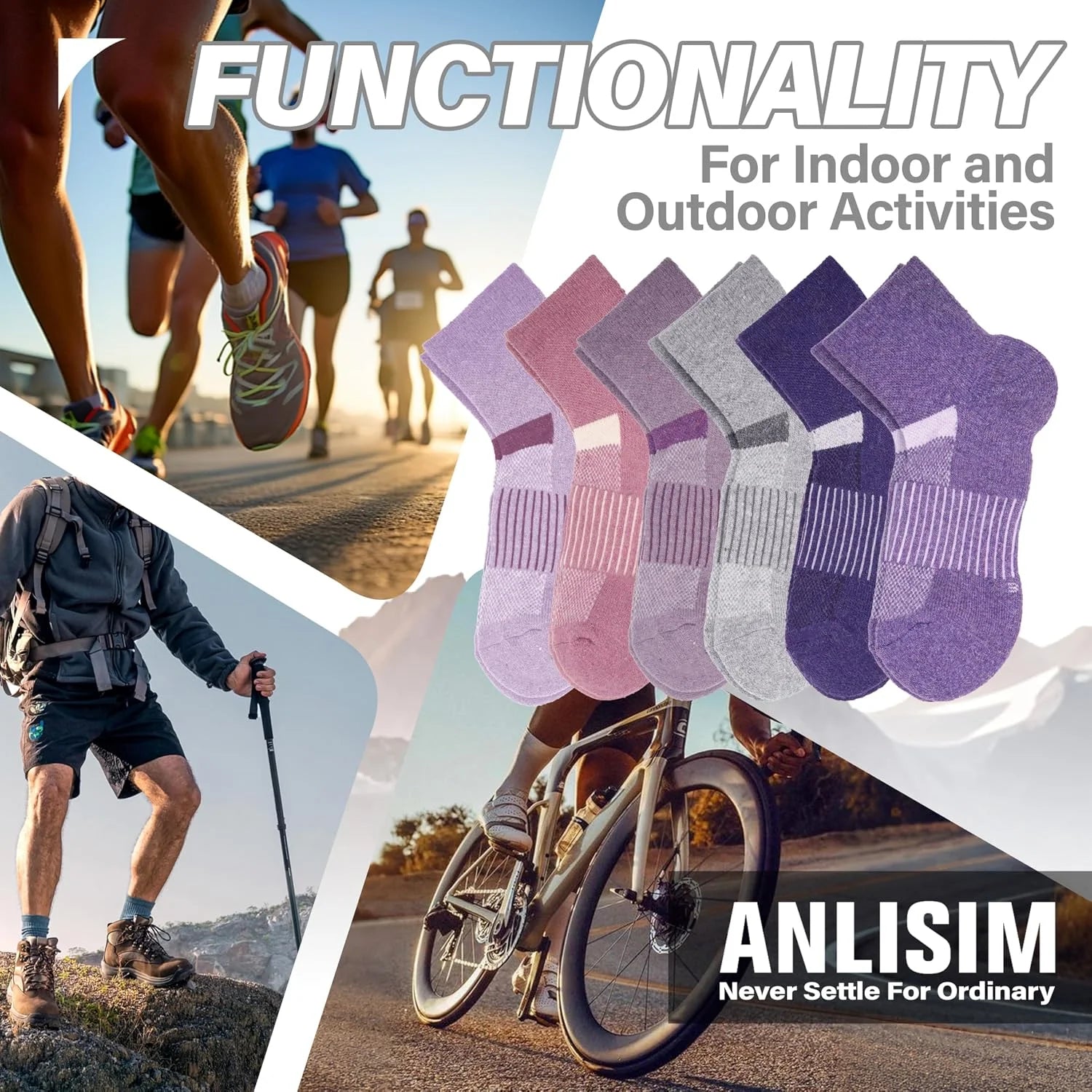 Anlisim Merino Wool Ankle Running Hiking Socks for Women and Men