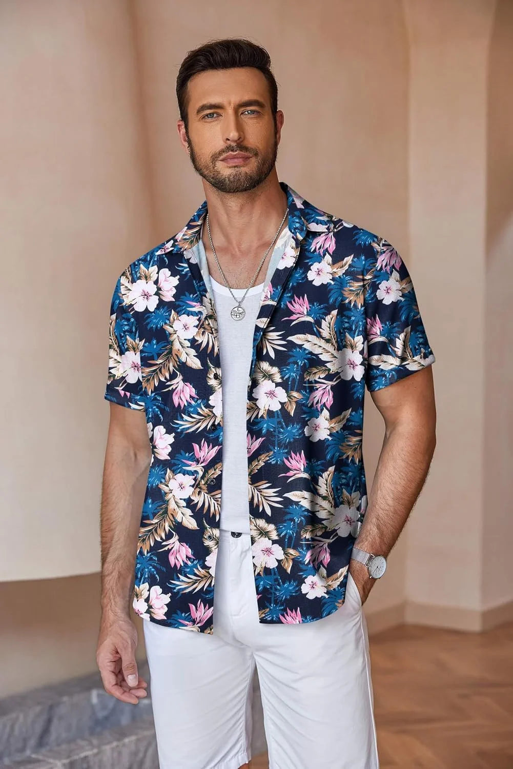 COOFANDY Men's Linen Shirts Short Sleeve Casual Shirts Button Down Shirt for Men Beach Summer Wedding Shirt