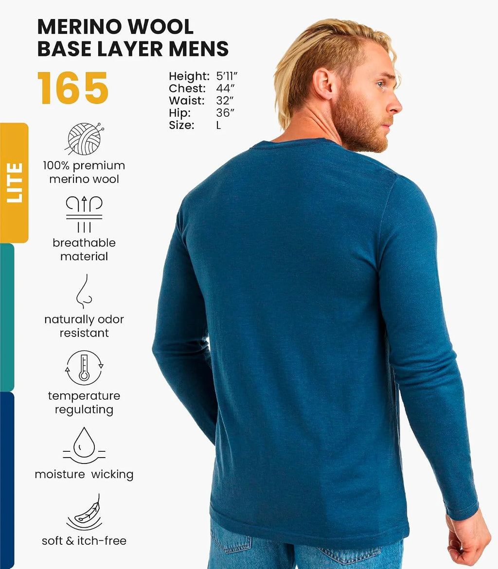 100% Merino Wool Base Layer Mens - Long Sleeve Thermal Shirts with Socks
