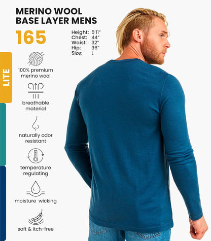 100% Merino Wool Base Layer Mens - Long Sleeve Thermal Shirts with Socks