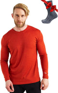 100% Merino Wool Base Layer Mens - Long Sleeve Thermal Shirts with Socks