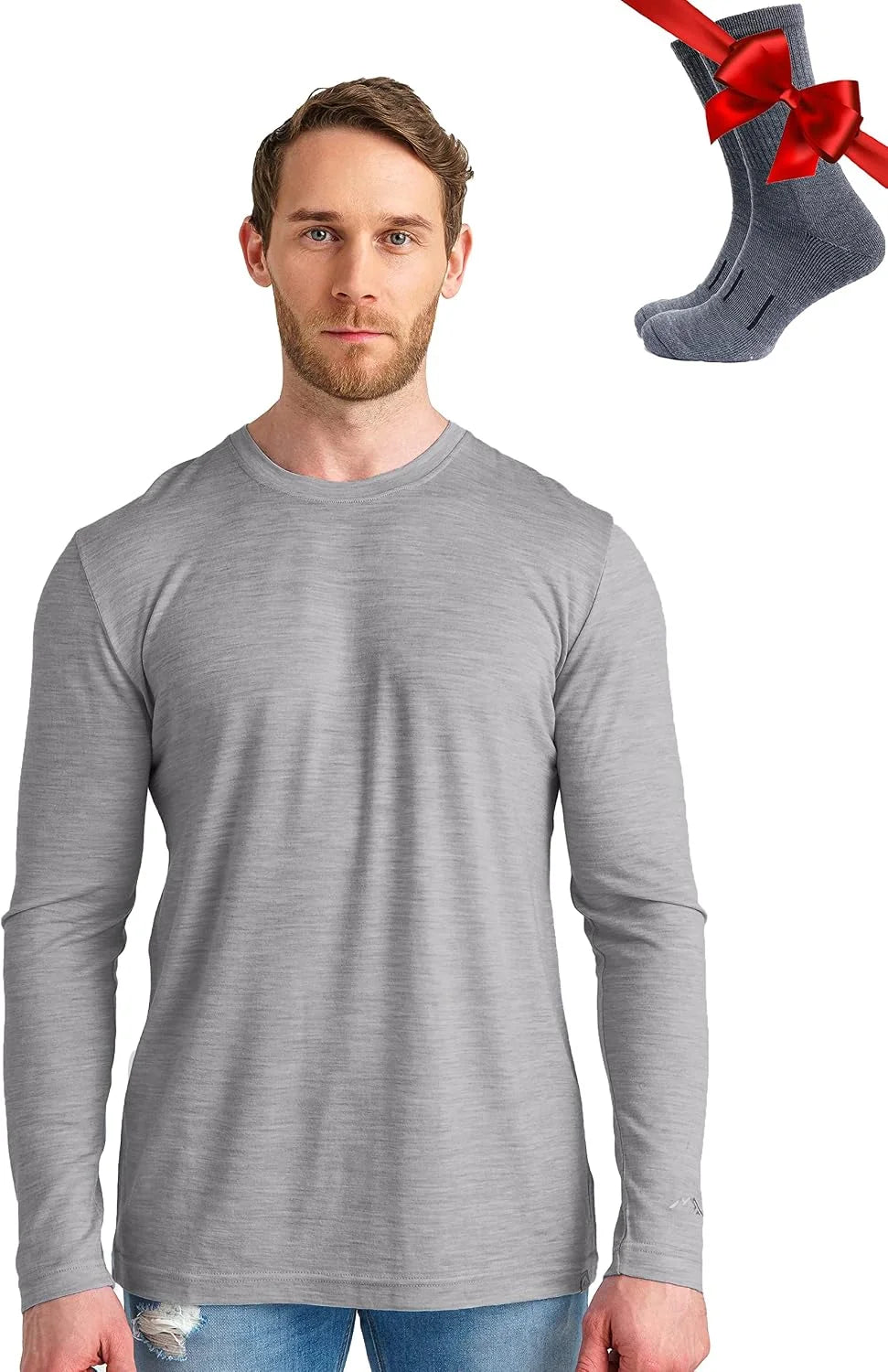 100% Merino Wool Base Layer Mens - Long Sleeve Thermal Shirts with Socks | Lightweight, Midweight, Heavyweight Base Layer, Naturally Odor-Resistant, Breathable Shirt, Ideal for Hiking, Cold Weather