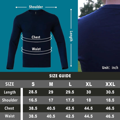 100% Merino Wool Base Layer for Men Long Sleeve Crew Neck Thermal Shirt