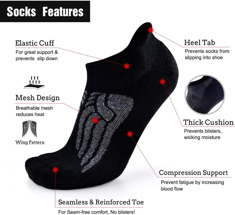 Busy Socks Merino Wool Compression Support Ankle Running Hiking Socks for Men Women, Soft Thick Cushion Tab Socks 3/6 Pairs