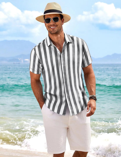 COOFANDY Men's Linen Shirts Short Sleeve Casual Shirts Button Down Shirt for Men Beach Summer Wedding Shirt