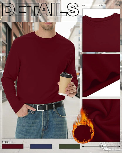 3 Pack Mens Long Sleeve Thermal Shirts Crew Neck Tops